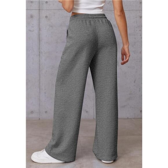 Womens Wide Leg Sweatpants High Waisted Grey2 - Picture 4 of 6